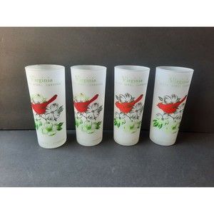 Lot of 4 Vintage Frosted Virginia State Bird Cardinal Dogwood Frosted Glasses